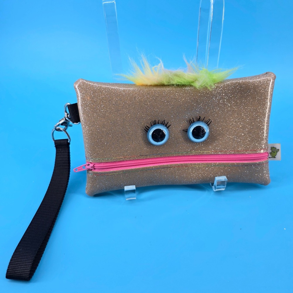 Money Monsters by Nectar Bags Pouch Wristlet Wallet/pouch Gold Glitter Fuzzy